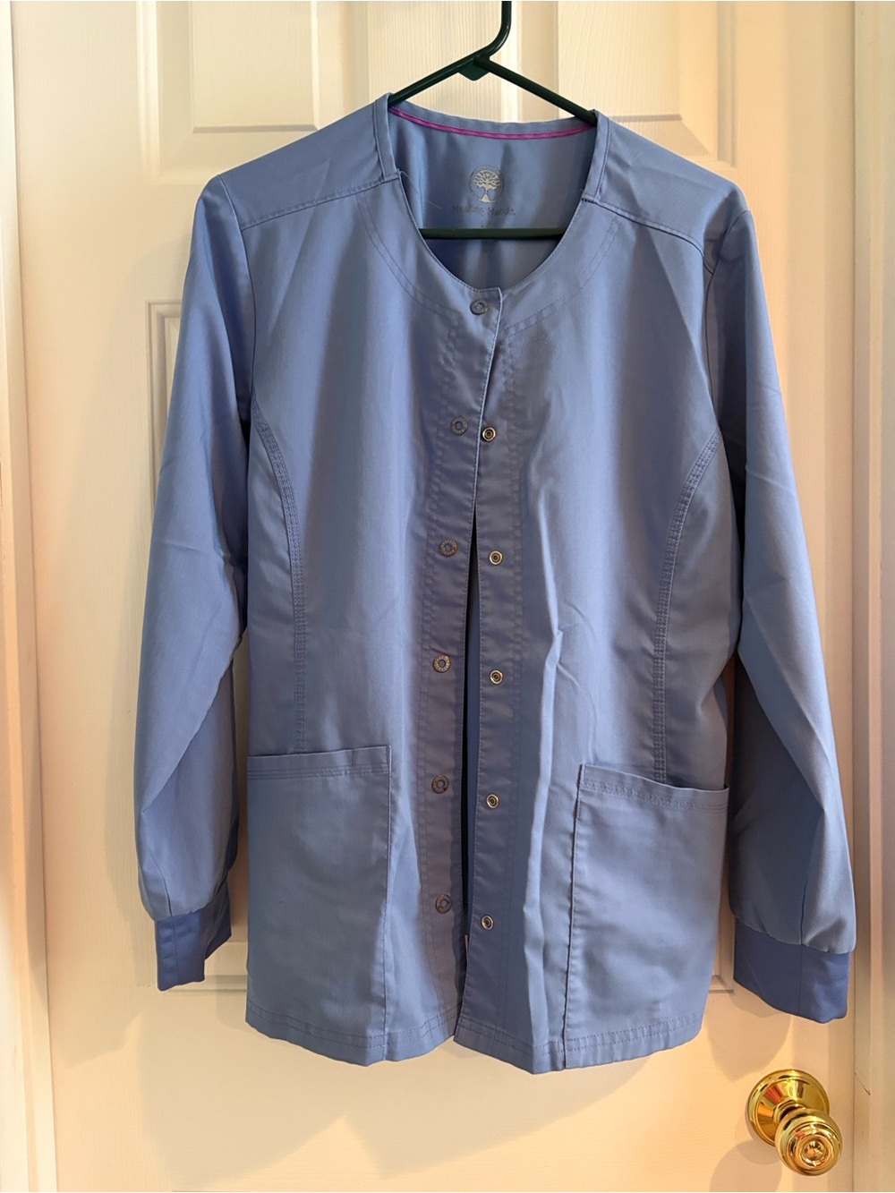 Healing Hands Ceil Blue Scrub Jacket with Pink Trim